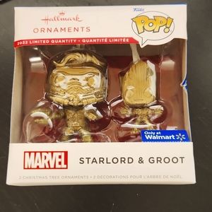 2022 Funko POP Marvel Starlord and Groot Hallmark Ornament Gold Edition